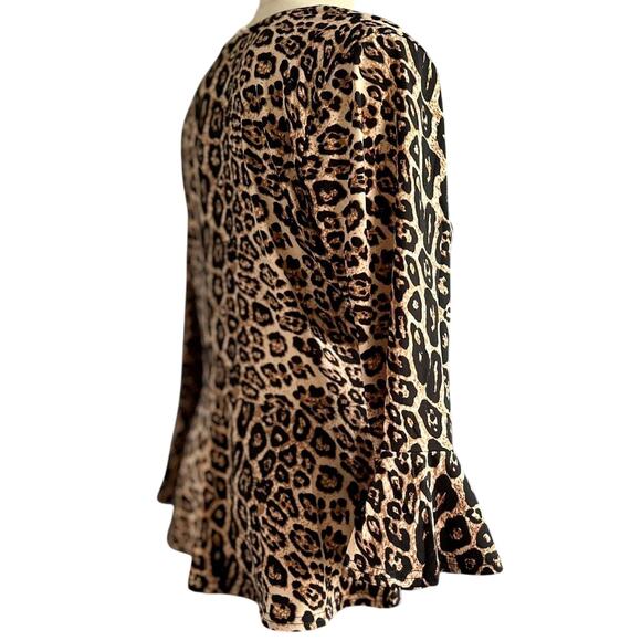 Womens Top Size Large Cheetah Print Flare Sleeve Professional Office Siren Date - Picture 4 of 6